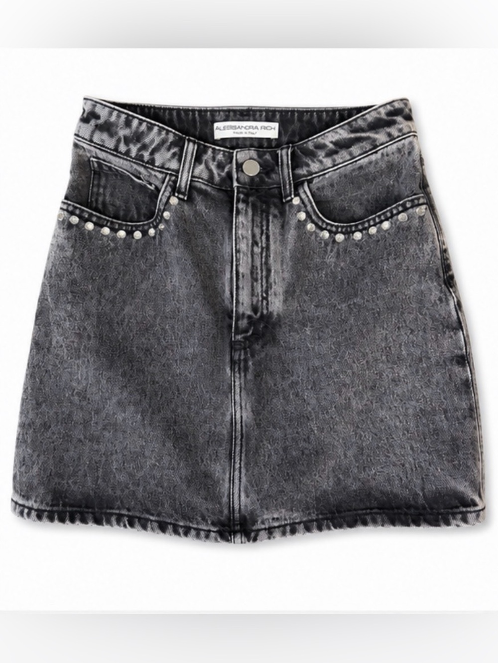 Alessandra Rich Black Denim Skirt with Red Logo Patch